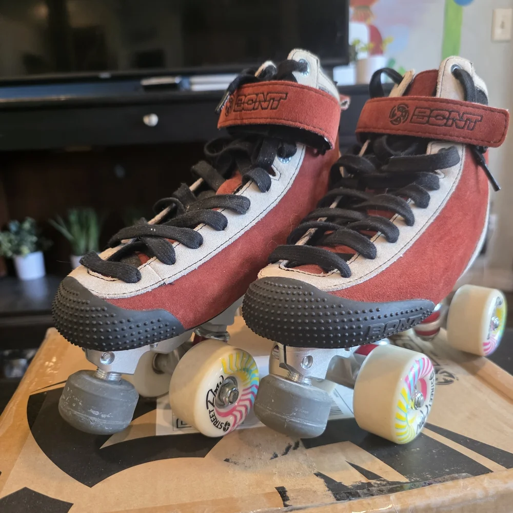 Bont Red Roller Skates Parkstar DERBY outdoor Metal Size 5 - Picture 4 of 10